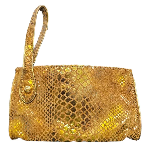 Sabina - Gold Snakeskin Pattern Wristlet Genuine Leather Small & Dainty - Picture 2 of 7